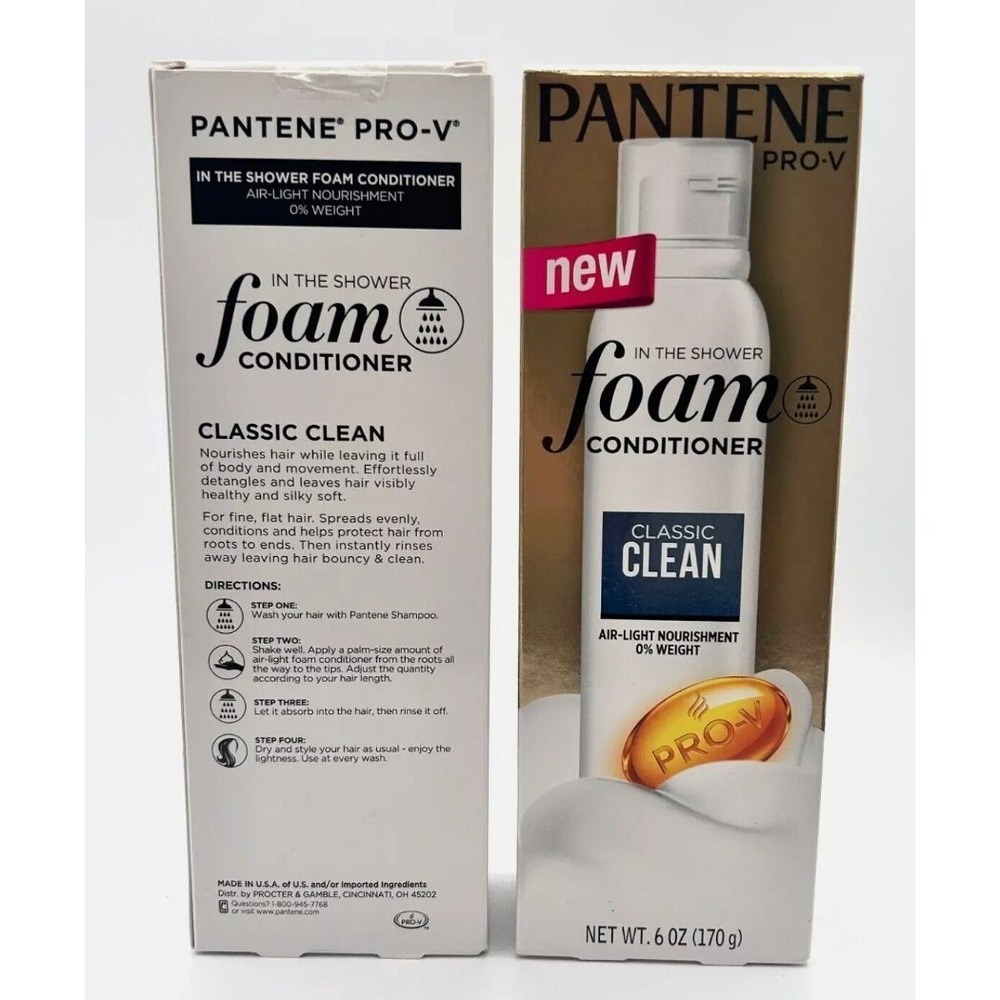 NIB Lot of 2 Pantene Pro-V In The Shower Foam Conditioner Classic Clean 6oz